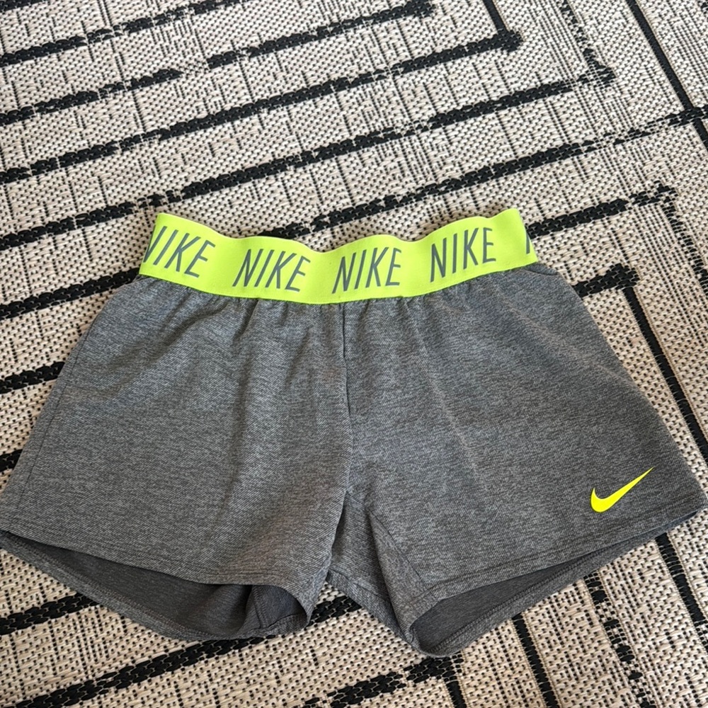Nike Gray and Yellow Athletic Shorts with Neon Accents